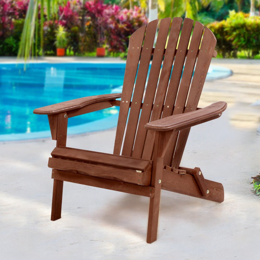 Adirondack Outdoor Chairs Wooden Foldable Beach Chair Patio Furniture Brown - Furniture > Outdoor - Bedzy Australia