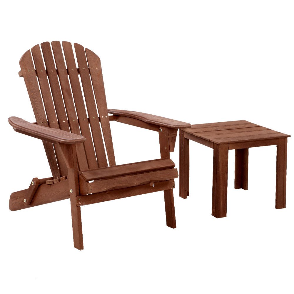 Adirondack Outdoor Chairs Wooden Foldable Beach Chair Patio Furniture Brown - Furniture > Outdoor - Bedzy Australia