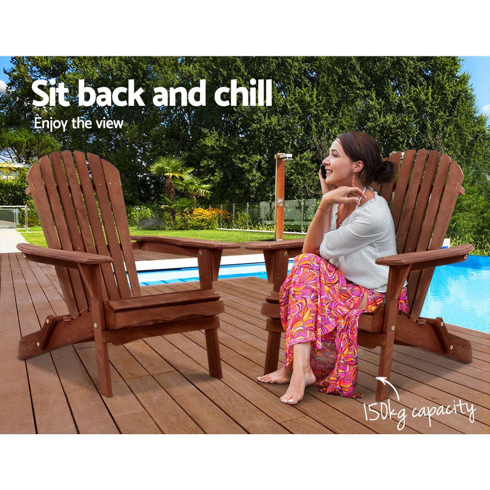 Adirondack Outdoor Chairs Wooden Foldable Beach Chair Patio Furniture Brown - Furniture > Outdoor - Bedzy Australia