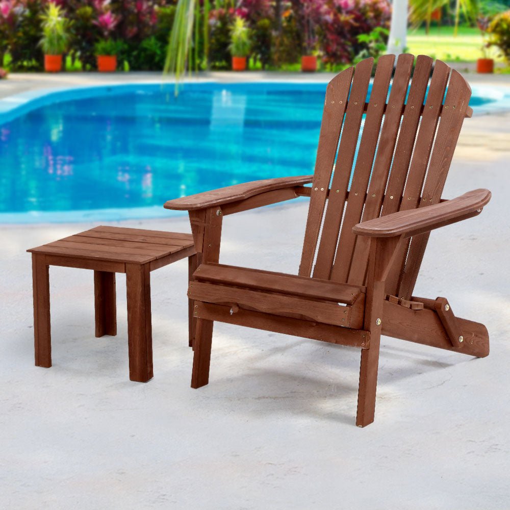 Adirondack Outdoor Chairs Wooden Foldable Beach Chair Patio Furniture Brown - Furniture > Outdoor - Bedzy Australia