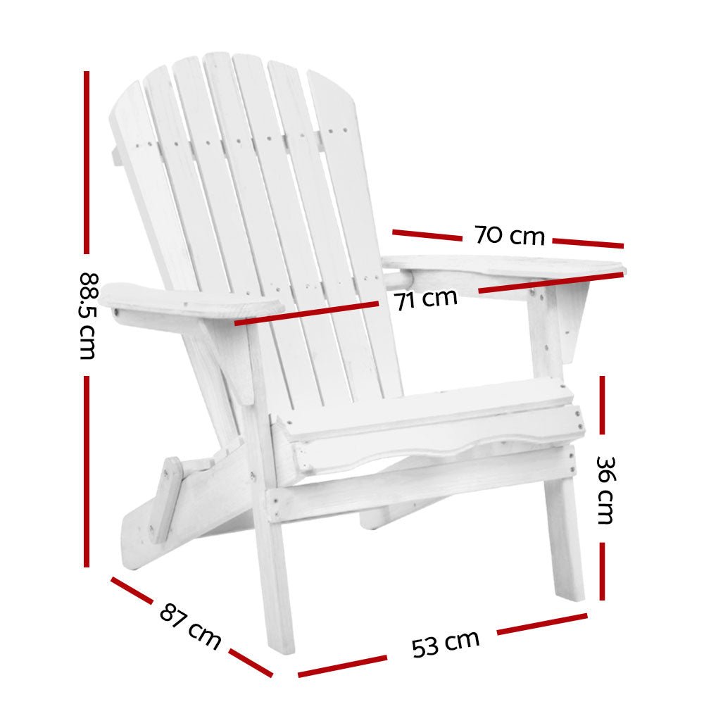 Adirondack Outdoor Chairs Wooden Foldable Beach Chair Patio Furniture White - Furniture > Outdoor - Bedzy Australia