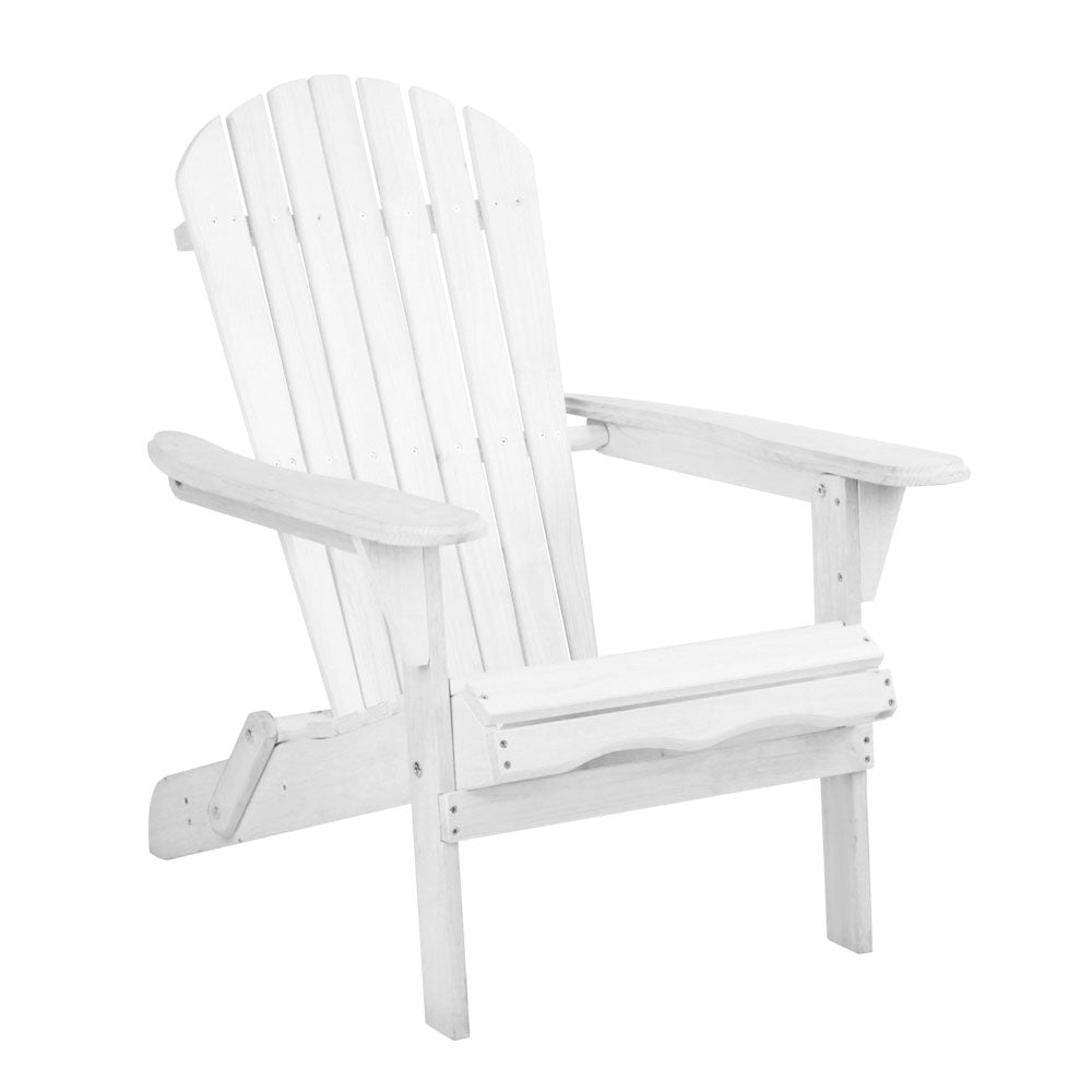 Adirondack Outdoor Chairs Wooden Foldable Beach Chair Patio Furniture White - Furniture > Outdoor - Bedzy Australia