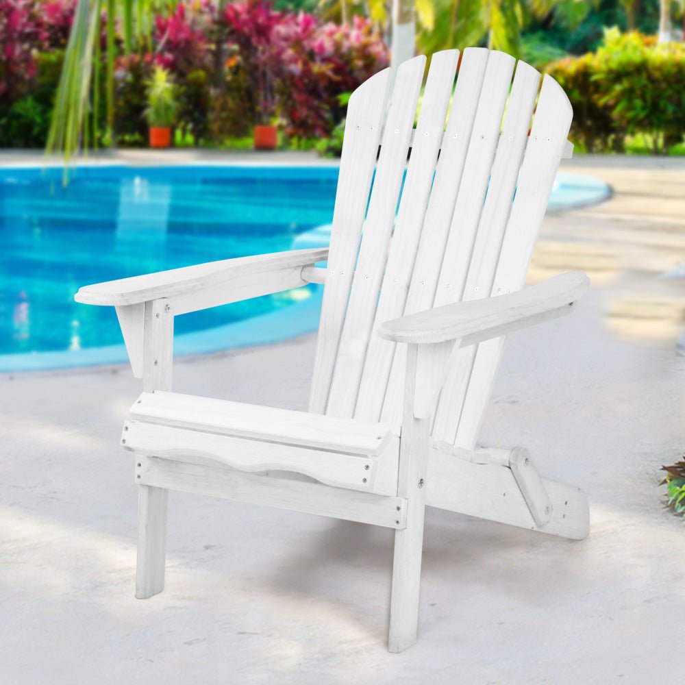 Adirondack Outdoor Chairs Wooden Foldable Beach Chair Patio Furniture White - Furniture > Outdoor - Bedzy Australia