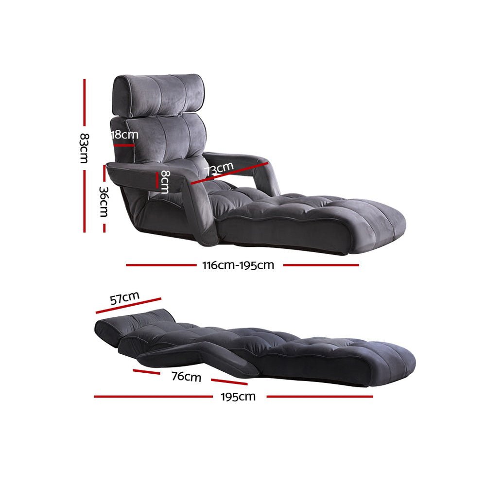 Adjustable Lounger with Arms - Charcoal - Bedzy Australia