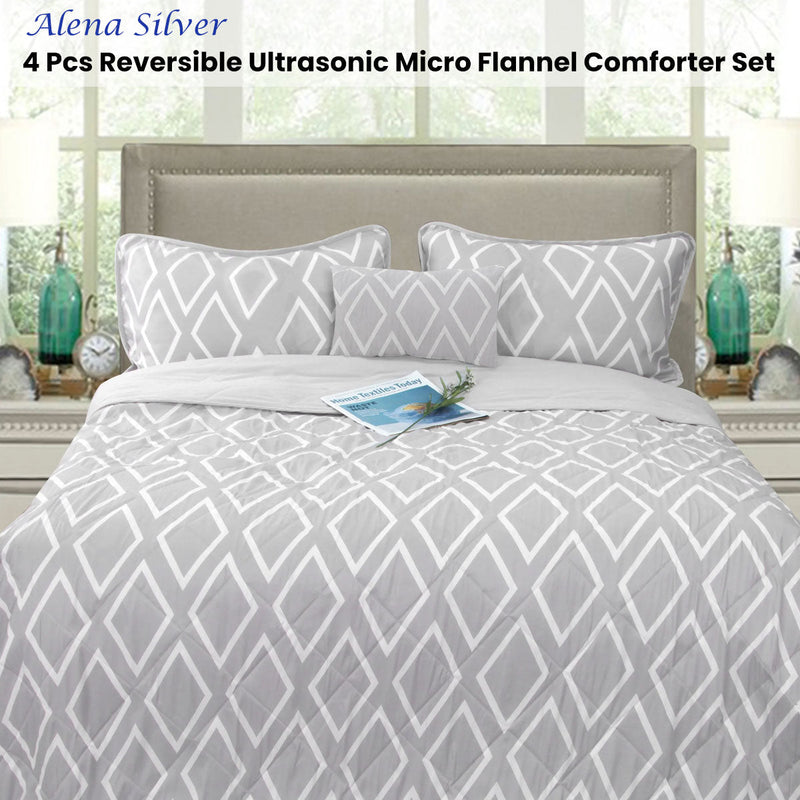 Alena Silver 4 Pcs Ultrasonic Comforter Set Queen - Home & Garden > Bathroom Accessories - Bedzy Australia