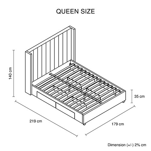 Alexa Queen Size High Rise Headboard Linen Beige Fabric Four MDF Drawers with Wheels Bed Frame - Furniture > Bedroom > Beds & Bed Frames - Bedzy Australia