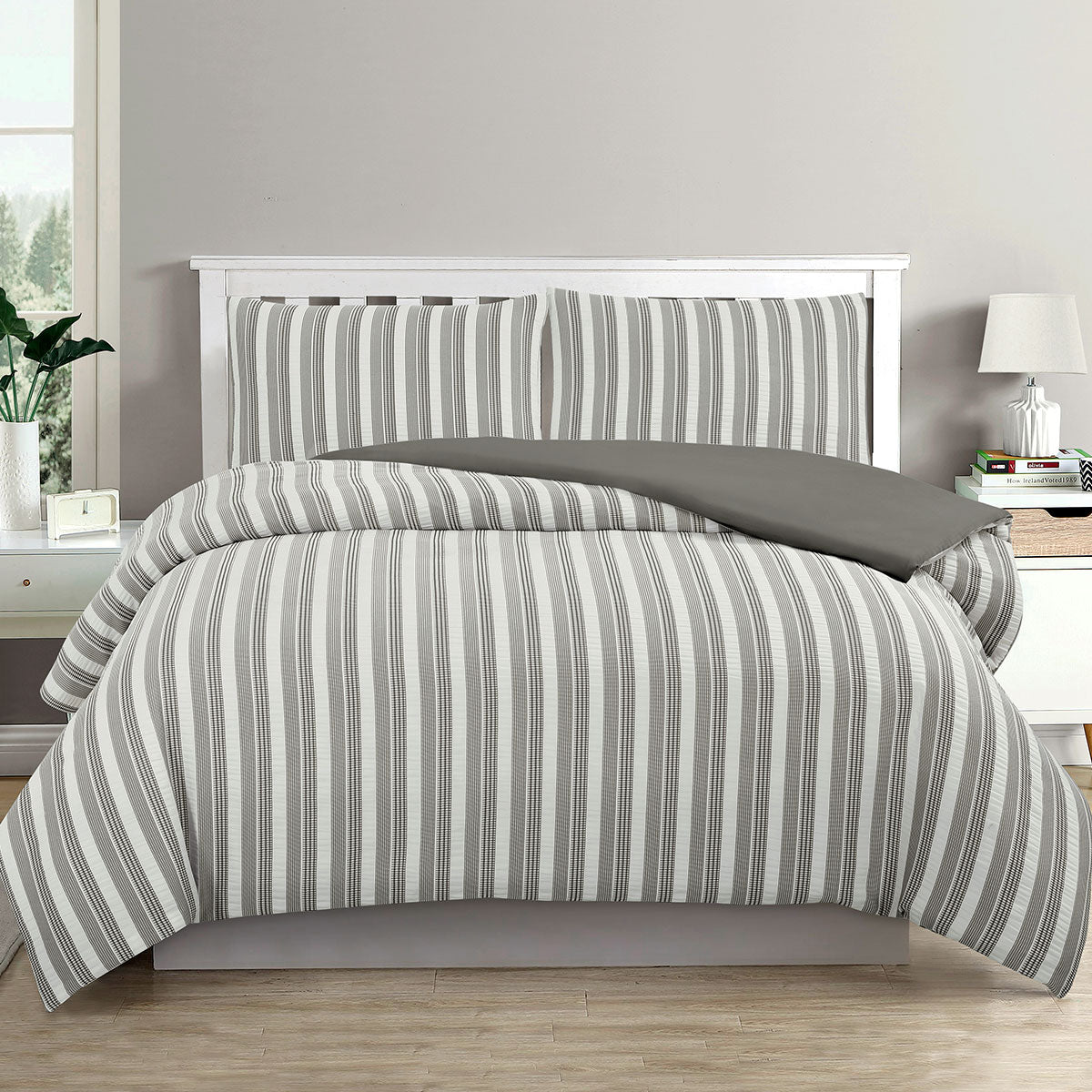 Ardor Cove Charcoal Seersucker Waffle Quilt Cover Set King - Home & Garden > Bedding - Bedzy Australia