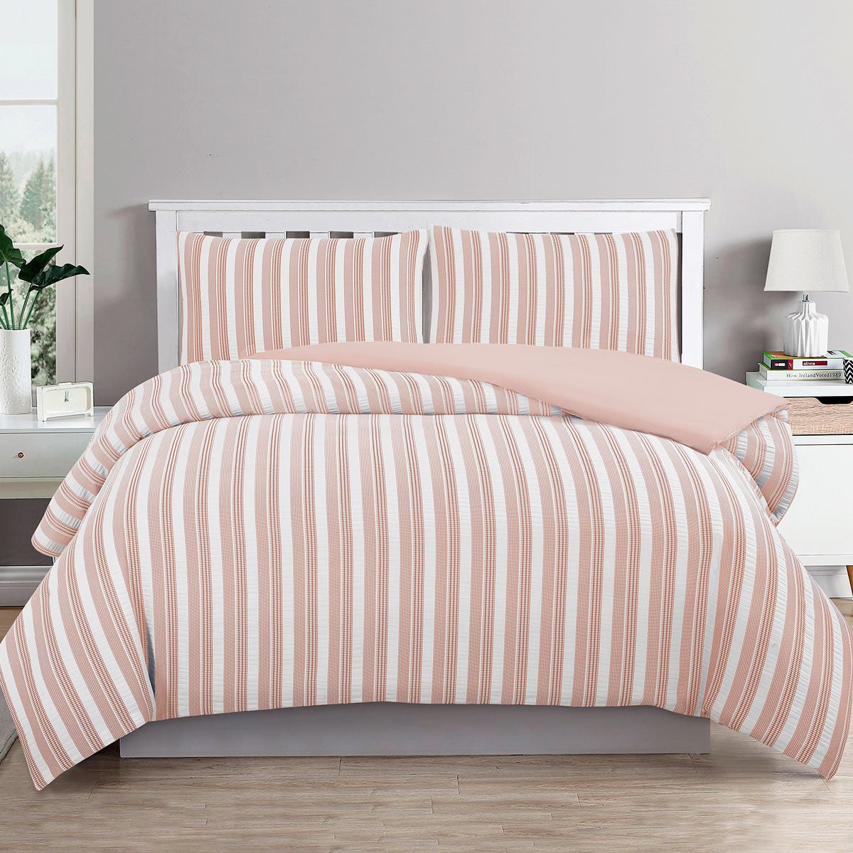 Ardor Cove Rose Dust (Similar to Peach color) Seersucker Waffle Quilt Cover Set Queen - Home & Garden > Bedding - Bedzy Australia