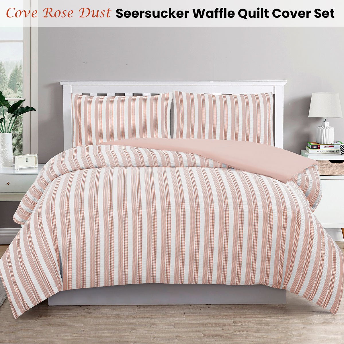 Ardor Cove Rose Dust (Similar to Peach color) Seersucker Waffle Quilt Cover Set Queen - Home & Garden > Bedding - Bedzy Australia