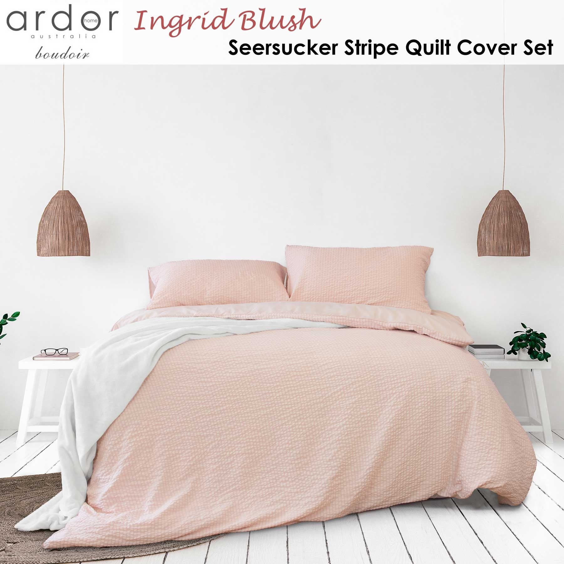 Ardor Ingrid Blush Seersucker Stripe Quilt Cover Set Double - Home & Garden > Bedding - Bedzy Australia