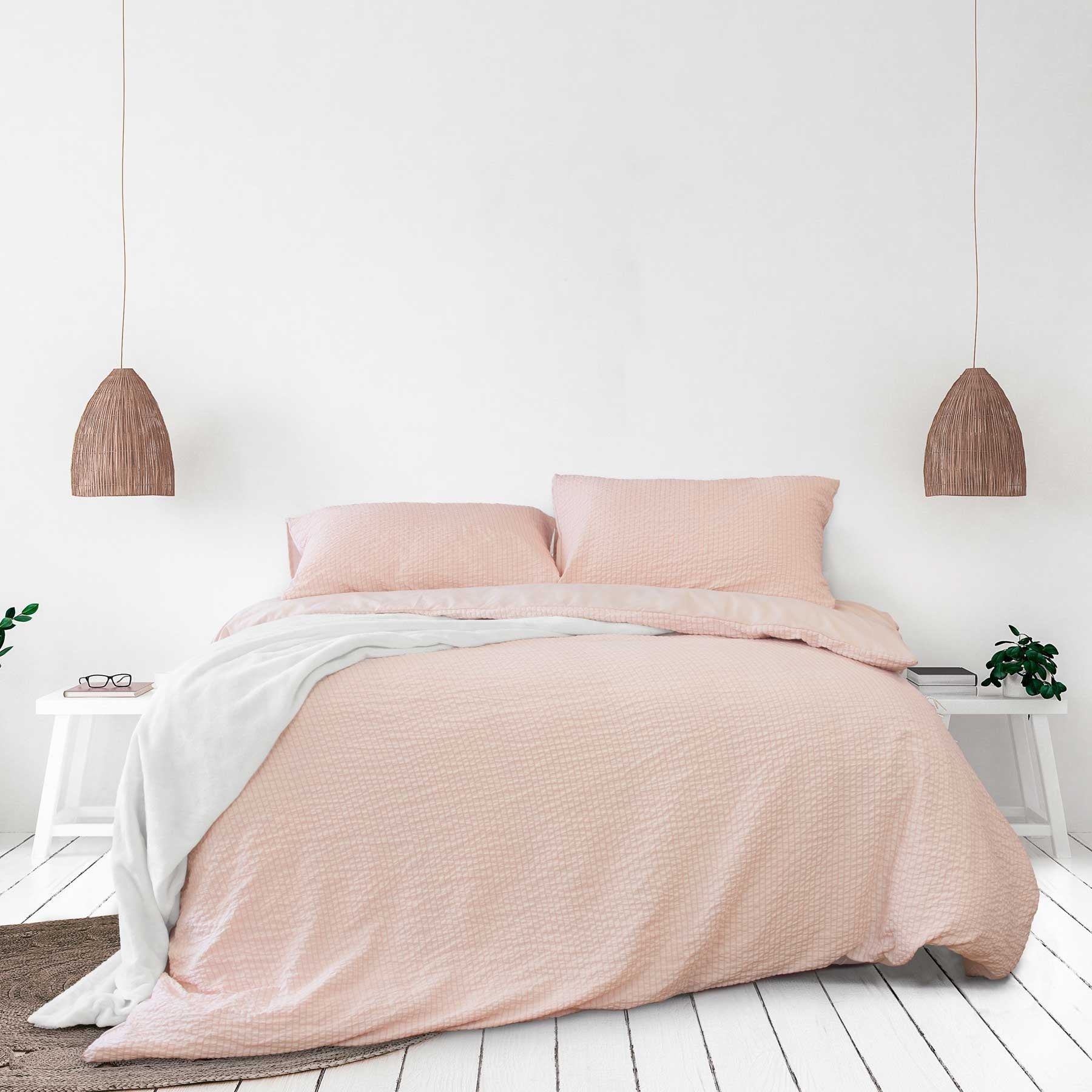 Ardor Ingrid Blush Seersucker Stripe Quilt Cover Set Double - Home & Garden > Bedding - Bedzy Australia