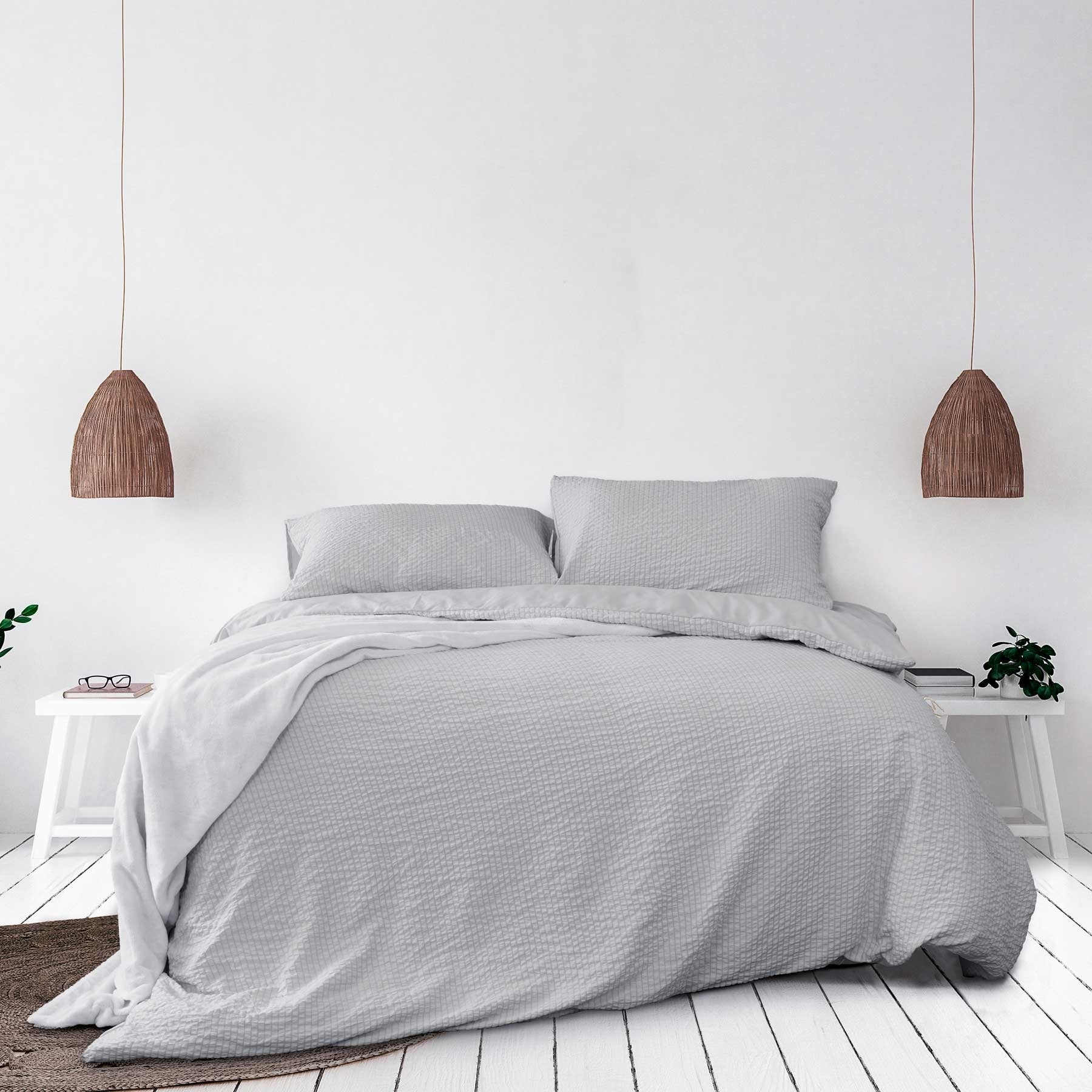 Ardor Ingrid Silver Seersucker Stripe Quilt Cover Set Double - Home & Garden > Bedding - Bedzy Australia