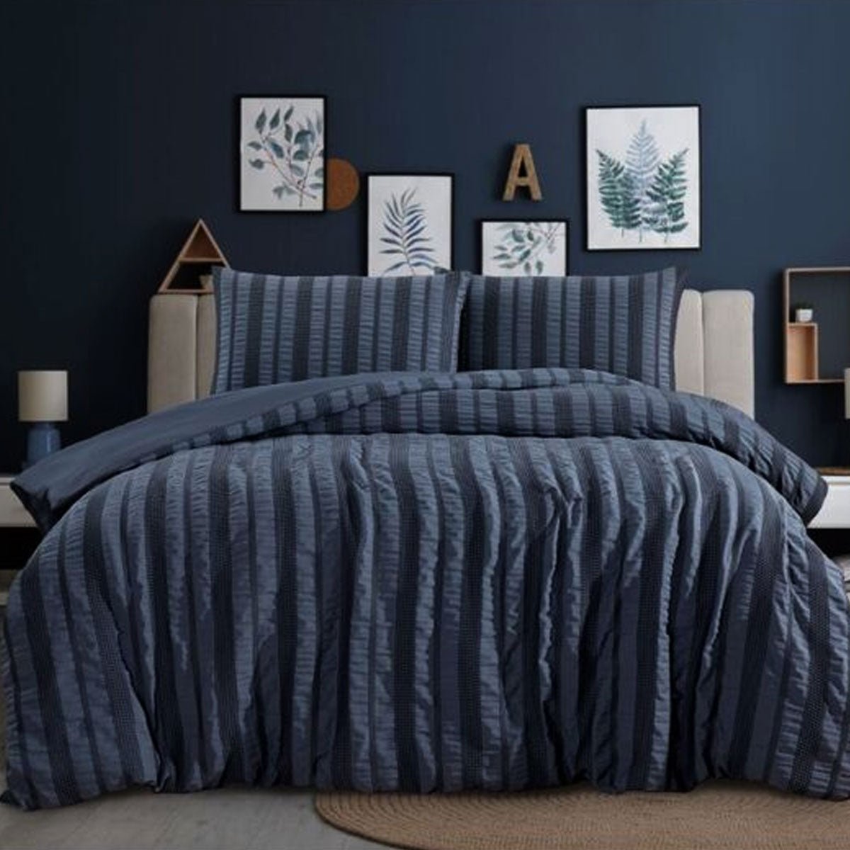 Ardor Seersucker Quilt Cover Set Lisbon Indigo King - Home & Garden > Bedding - Bedzy Australia