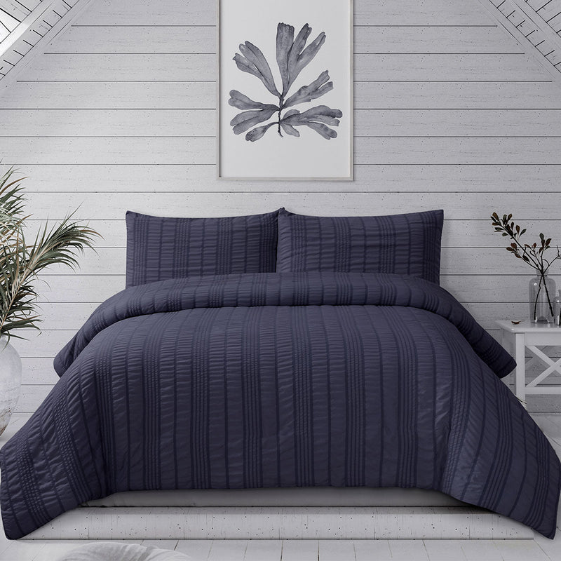 Ardor Sommer Indigo Seersucker Stripe Quilt Cover Set King - Home & Garden > Bedding - Bedzy Australia