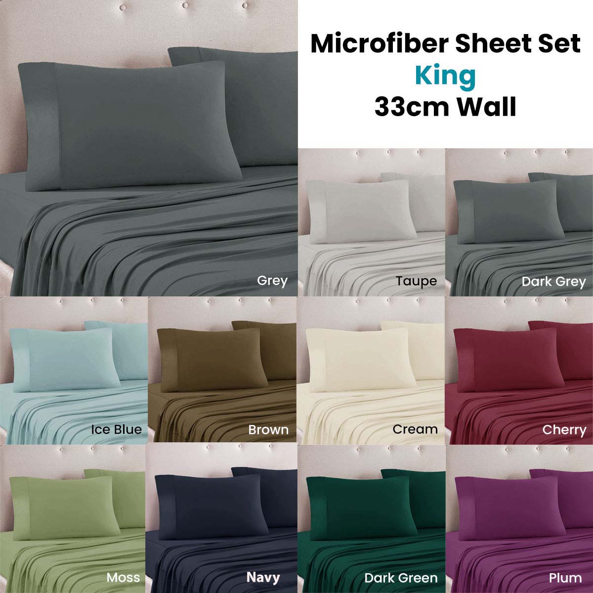 Art Terrace Microfiber Sheet Set King 33cm Wall Cream - Home & Garden > Bedding - Bedzy Australia