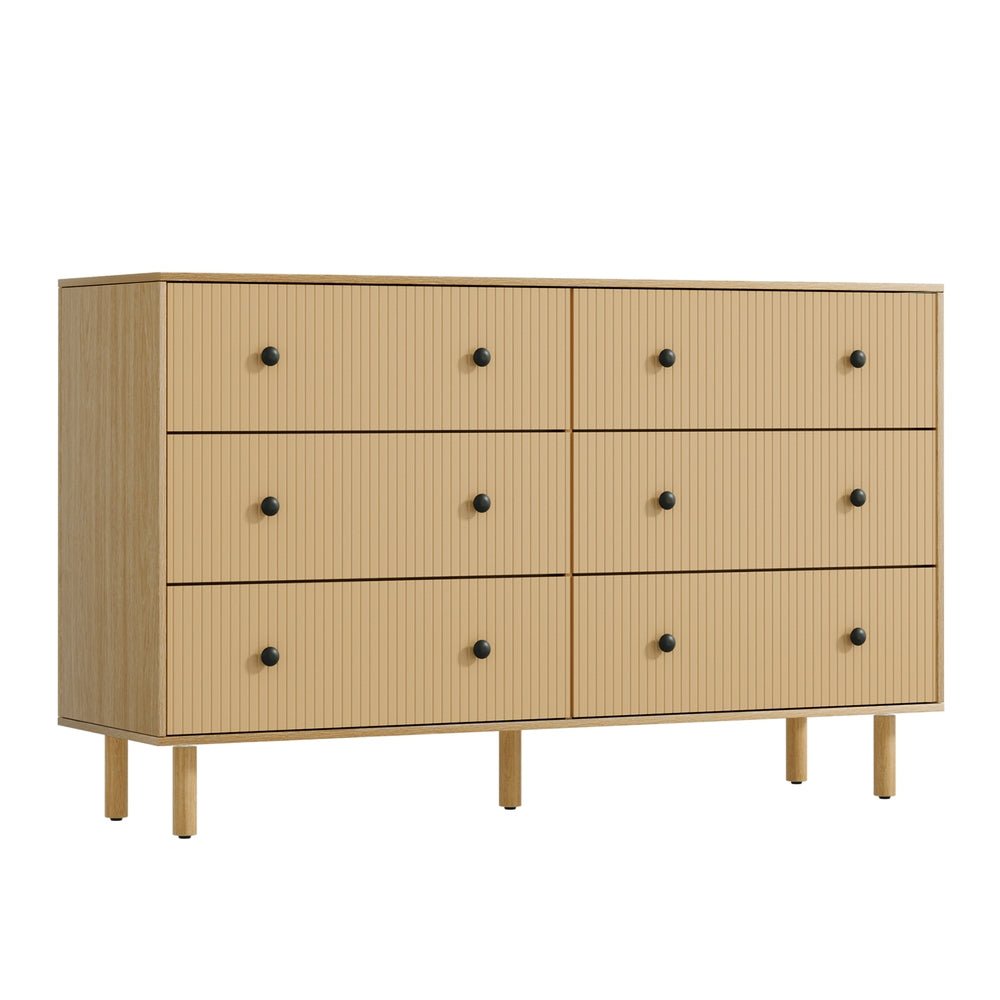 Artiss 6 Chest of Drawers Flutted Front - RUTH Oak - Furniture > Bedroom - Bedzy Australia