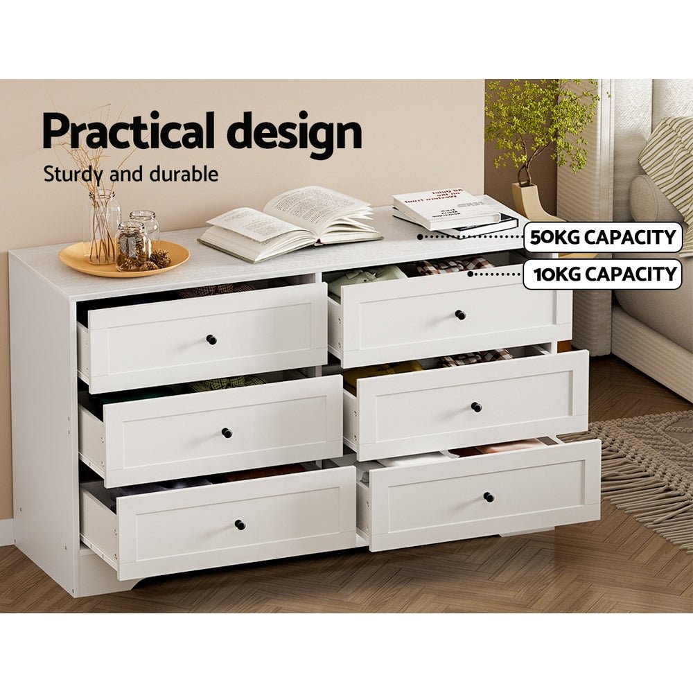 Artiss 6 Chest of Drawers - LEIF White - Furniture > Bedroom > Dressers - Bedzy Australia