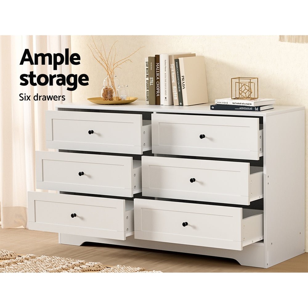 Artiss 6 Chest of Drawers - LEIF White - Furniture > Bedroom > Dressers - Bedzy Australia