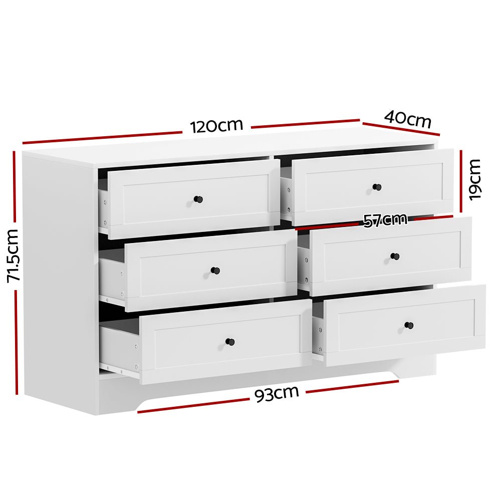 Artiss 6 Chest of Drawers - LEIF White - Furniture > Bedroom > Dressers - Bedzy Australia