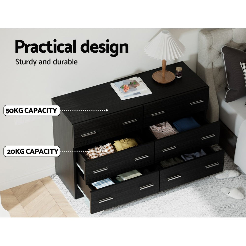 Artiss 6 Chest of Drawers - VEDA Black - Furniture > Bedroom > Dressers - Bedzy Australia