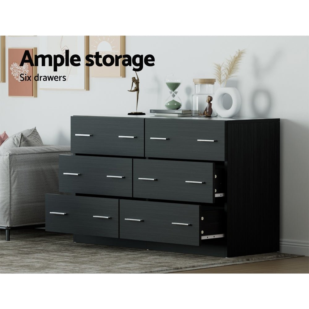 Artiss 6 Chest of Drawers - VEDA Black - Furniture > Bedroom > Dressers - Bedzy Australia