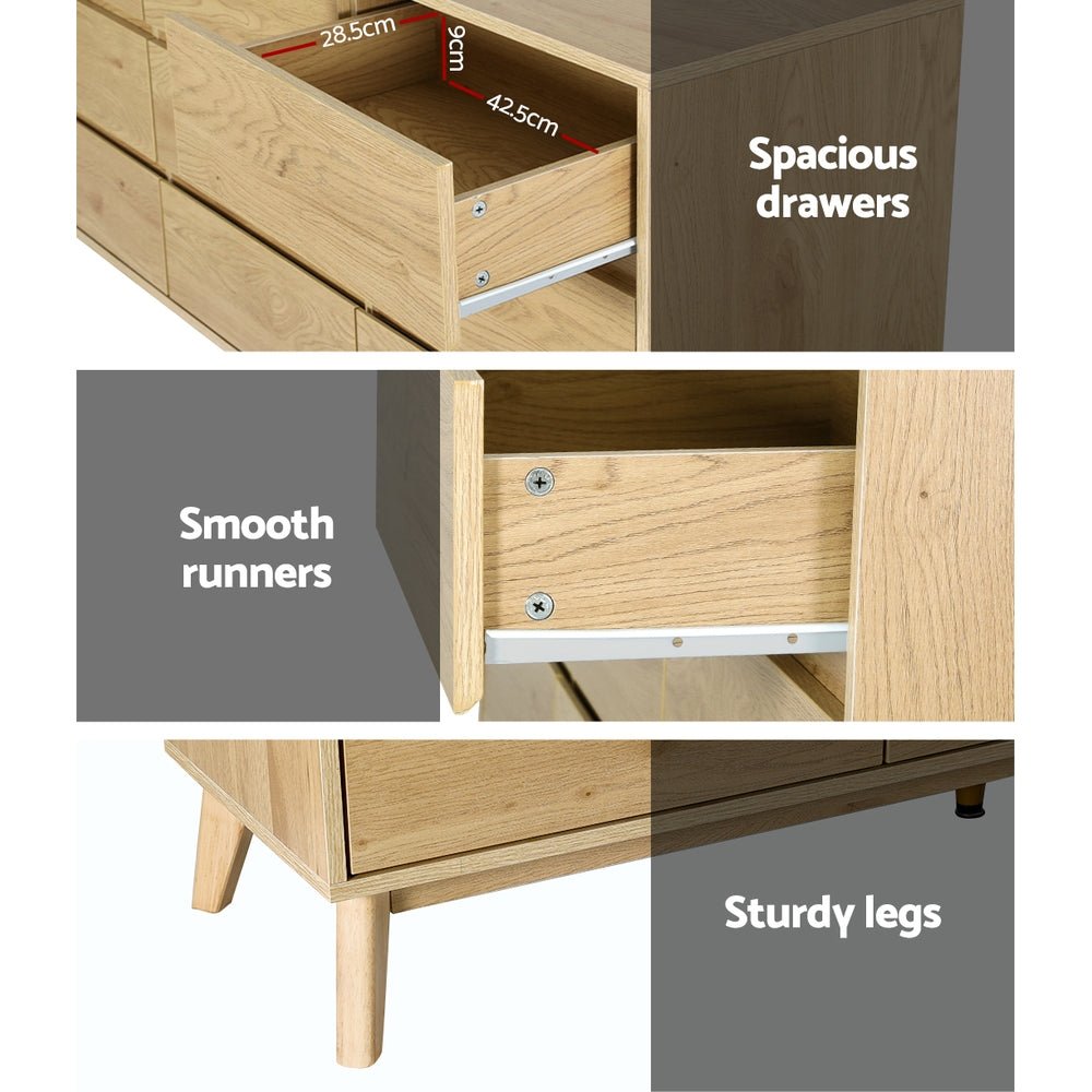 Artiss 9 Chest of Drawers Tallboy Cabinet - XAVI Pine - Furniture > Bedroom > Dressers - Bedzy Australia