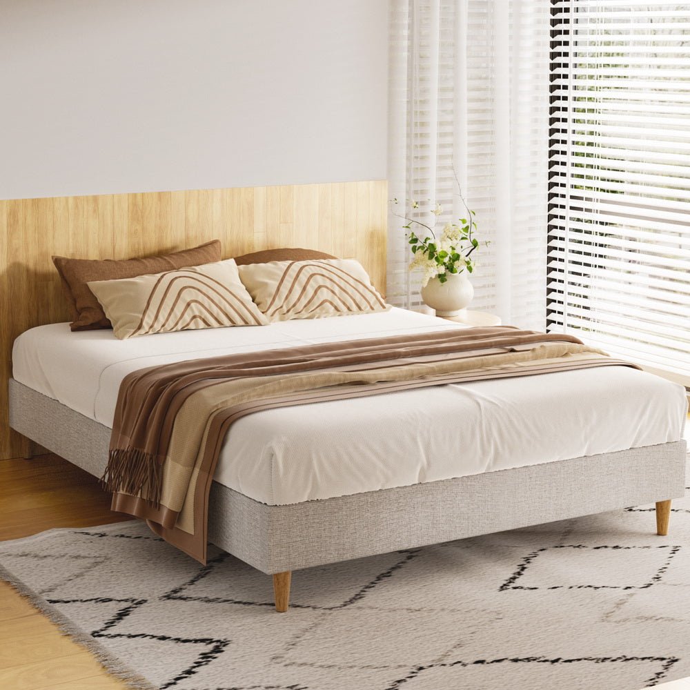 Artiss Bed Frame Double Size Beige ZORA - Furniture > Bedroom - Bedzy Australia