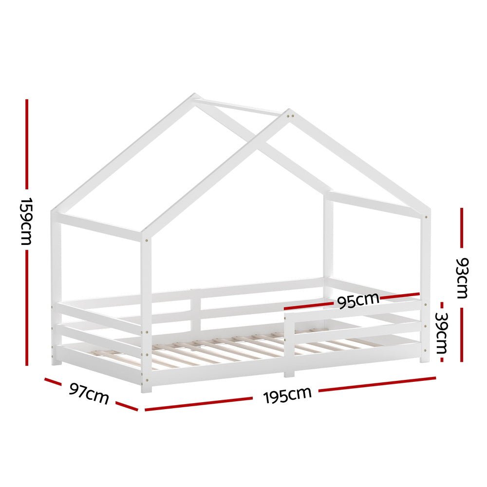 Artiss Bed Frame Wooden Kids Single House Frame White AMOS - Furniture > Bedroom - Bedzy Australia