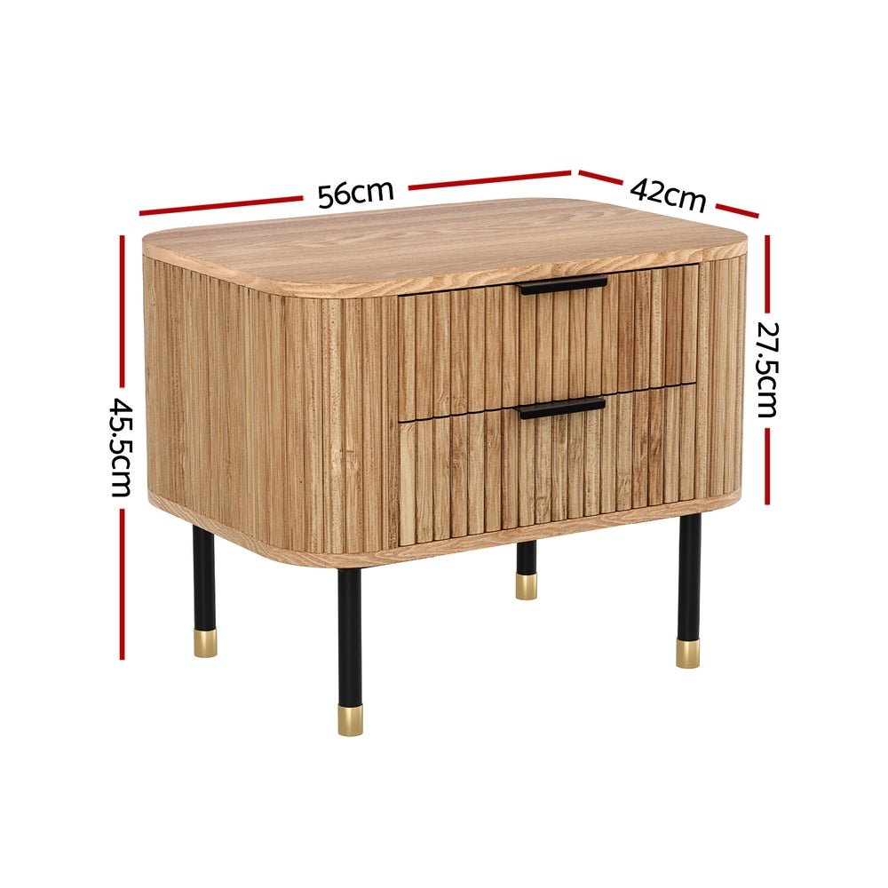 Artiss Bedside Table 2 Drawers Paulownia Wood Pine - Furniture > Bedroom > Bedside Tables - Bedzy Australia