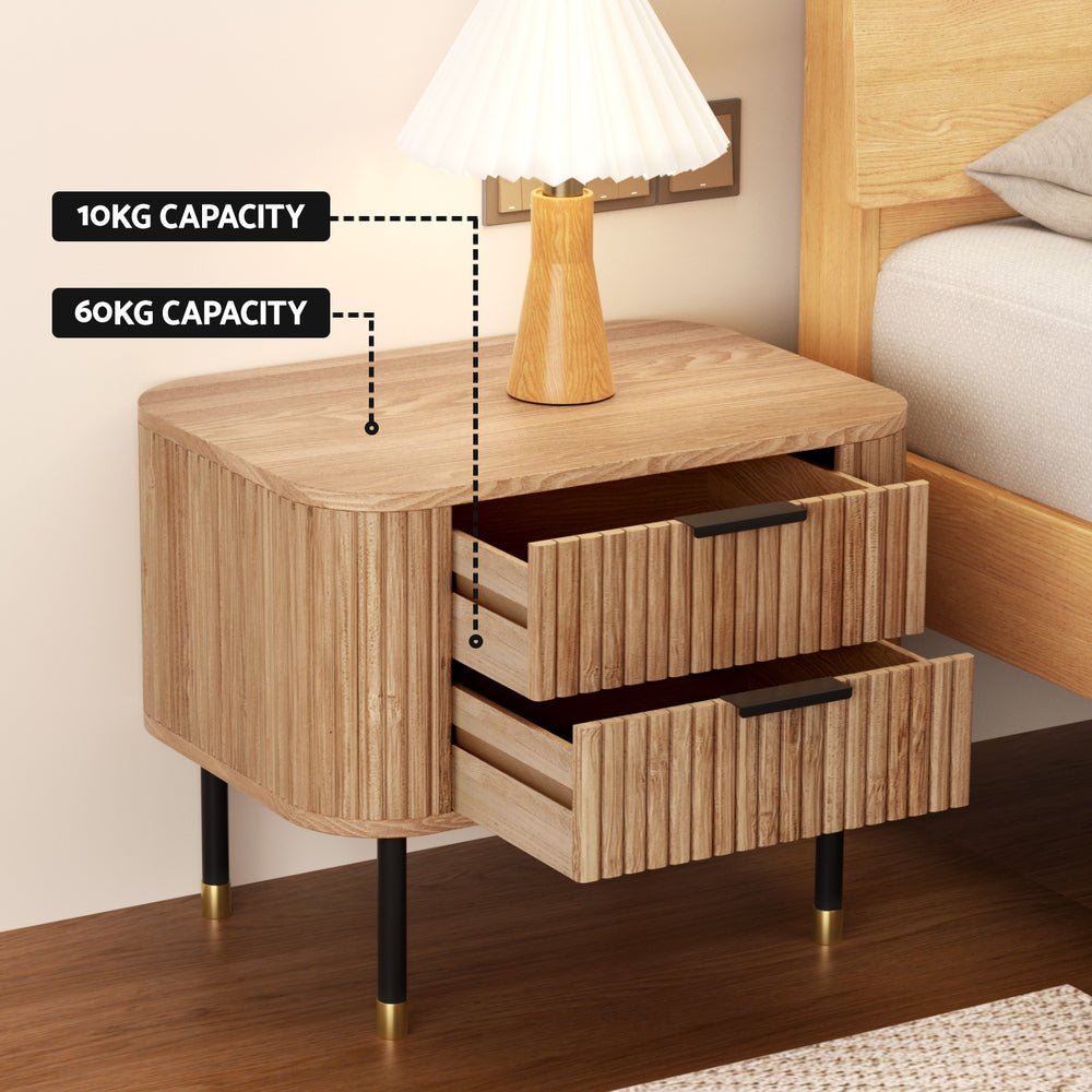 Artiss Bedside Table 2 Drawers Paulownia Wood Pine - Furniture > Bedroom > Bedside Tables - Bedzy Australia