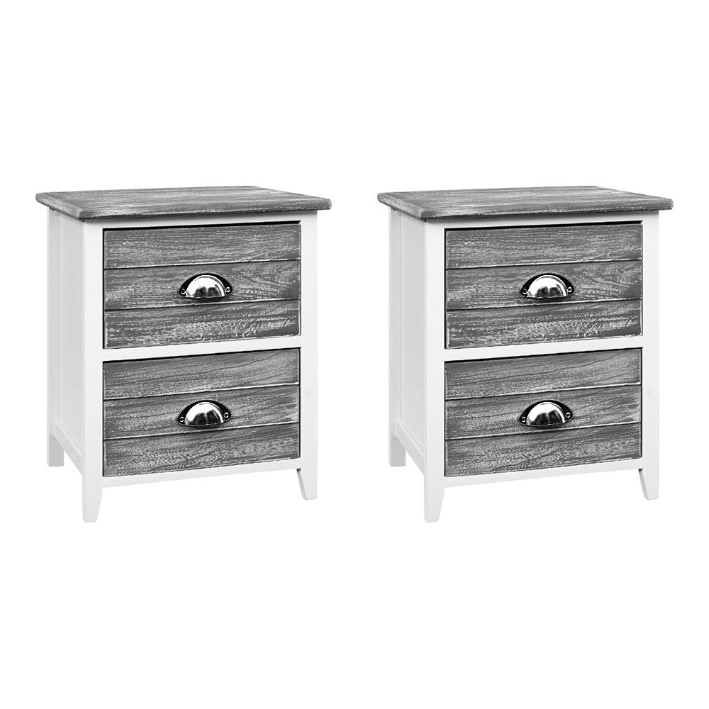 Artiss Bedside Table 2 Drawers Vintage X2 - THYME Grey - Furniture > Bedroom > Bedside Tables - Bedzy Australia