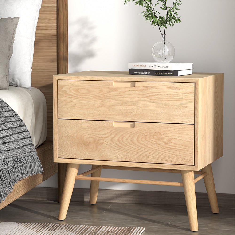 Artiss Bedside Table Drawers Side End Table Storage Cabinet Nightstand Oak GINO - Furniture > Bedroom > Bedside Tables - Bedzy Australia