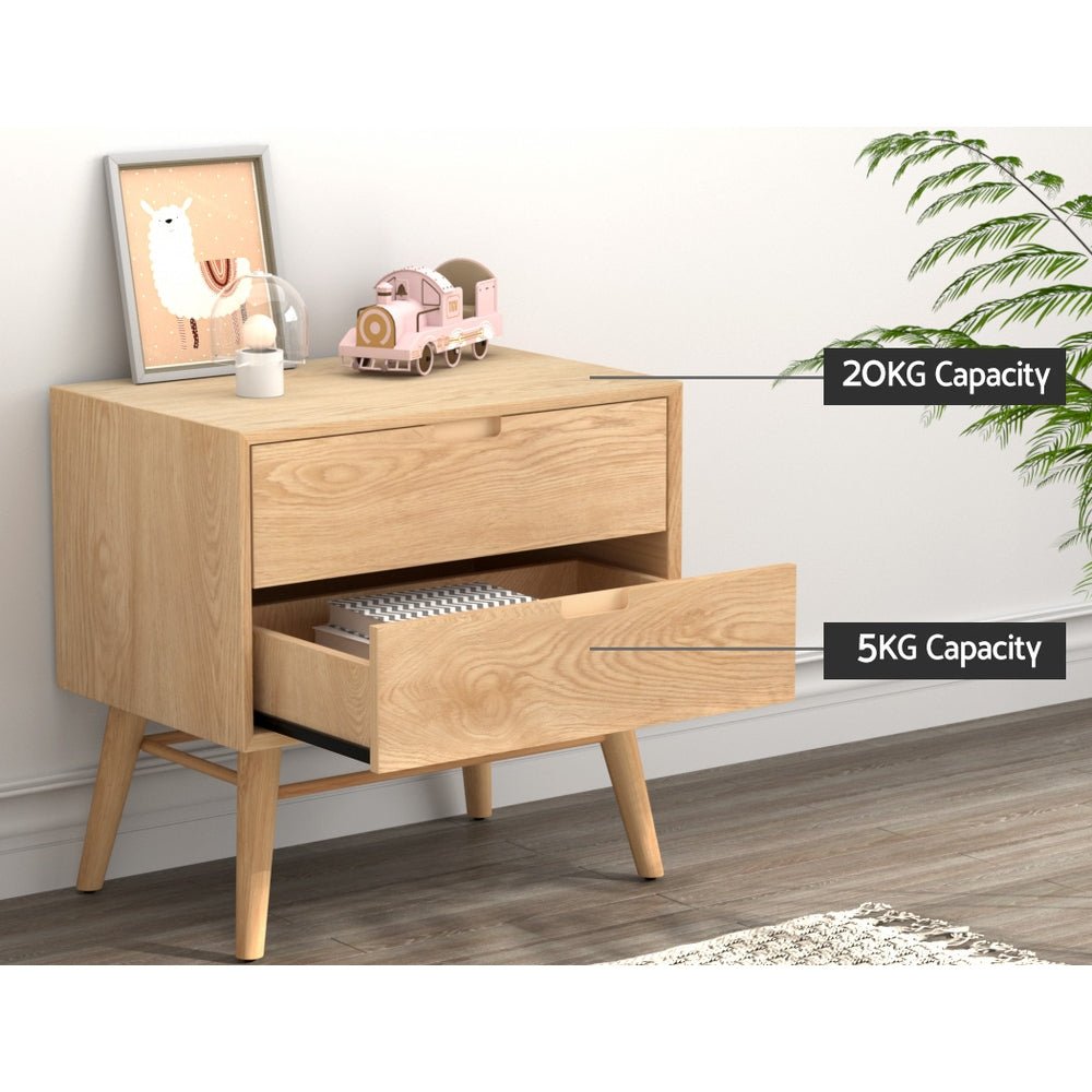 Artiss Bedside Table Drawers Side End Table Storage Cabinet Nightstand Oak GINO - Furniture > Bedroom > Bedside Tables - Bedzy Australia