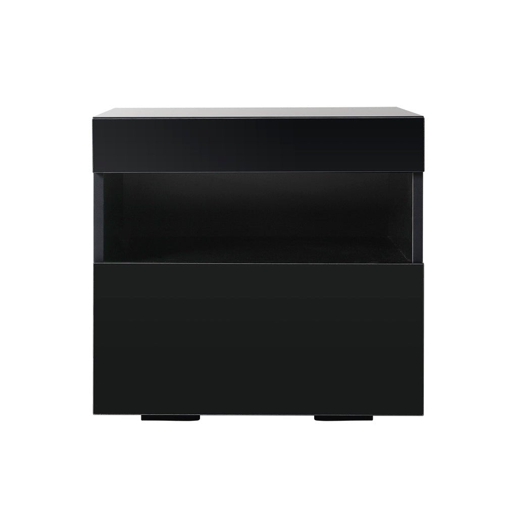 Artiss Bedside Table LED - HERES Black - Furniture > Bedroom > Bedside Tables - Bedzy Australia