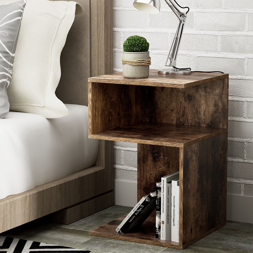 Artiss Bedside Table Shelves Side End Table Storage Nightstand Rust Oak UMENI - Furniture > Living Room > Bookcases & Shelves - Bedzy Australia