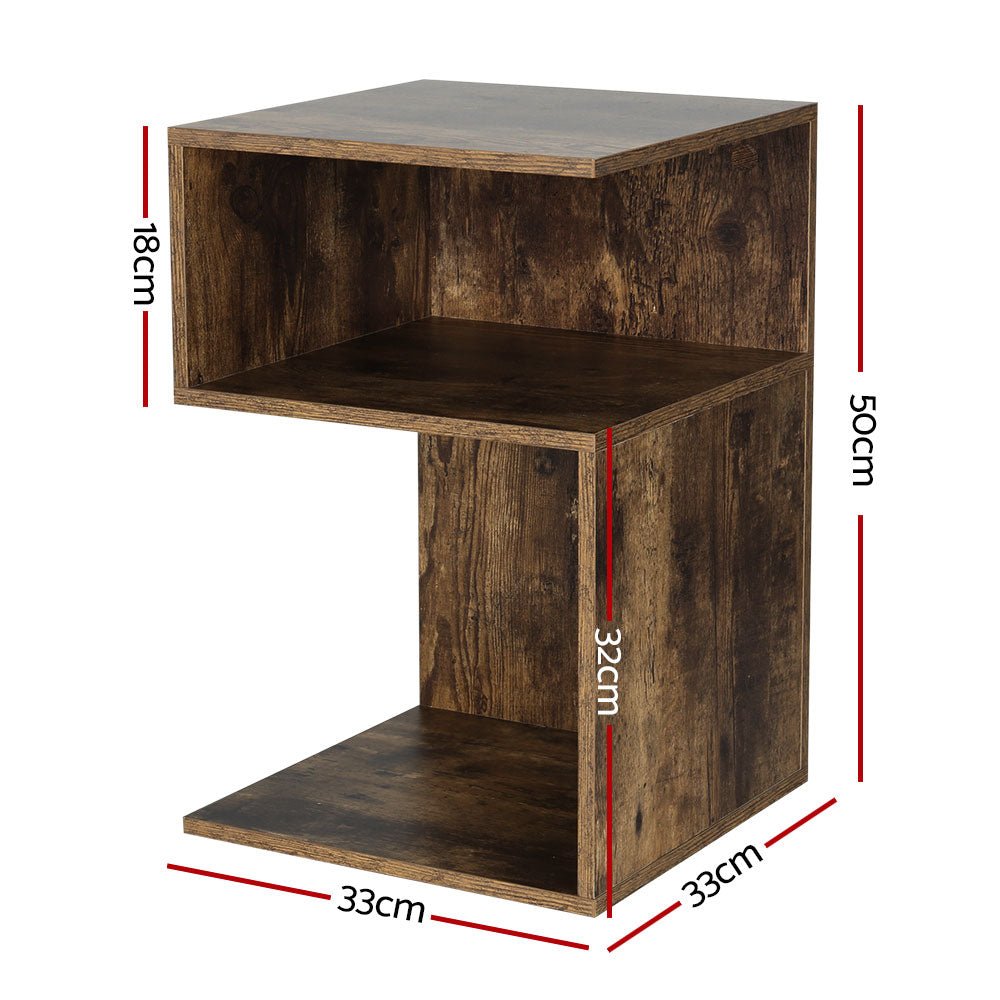 Artiss Bedside Table Shelves Side End Table Storage Nightstand Rust Oak UMENI - Furniture > Living Room > Bookcases & Shelves - Bedzy Australia