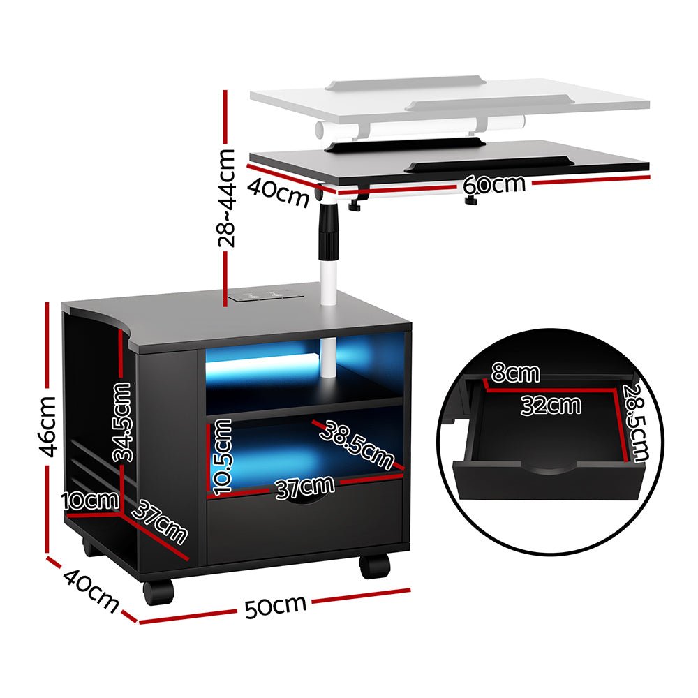 Artiss Bedside Table USB Charging with LED Adjustable Laptop Tray - TALA - Electronics > Computer Accessories > Laptop Stands - Bedzy Australia