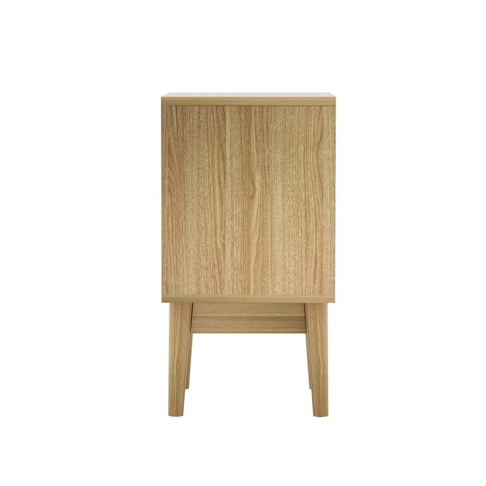 Artiss Rattan Bedside Table 1 Drawer with Shelf - REI Oak - Furniture > Bedroom > Bedside Tables - Bedzy Australia