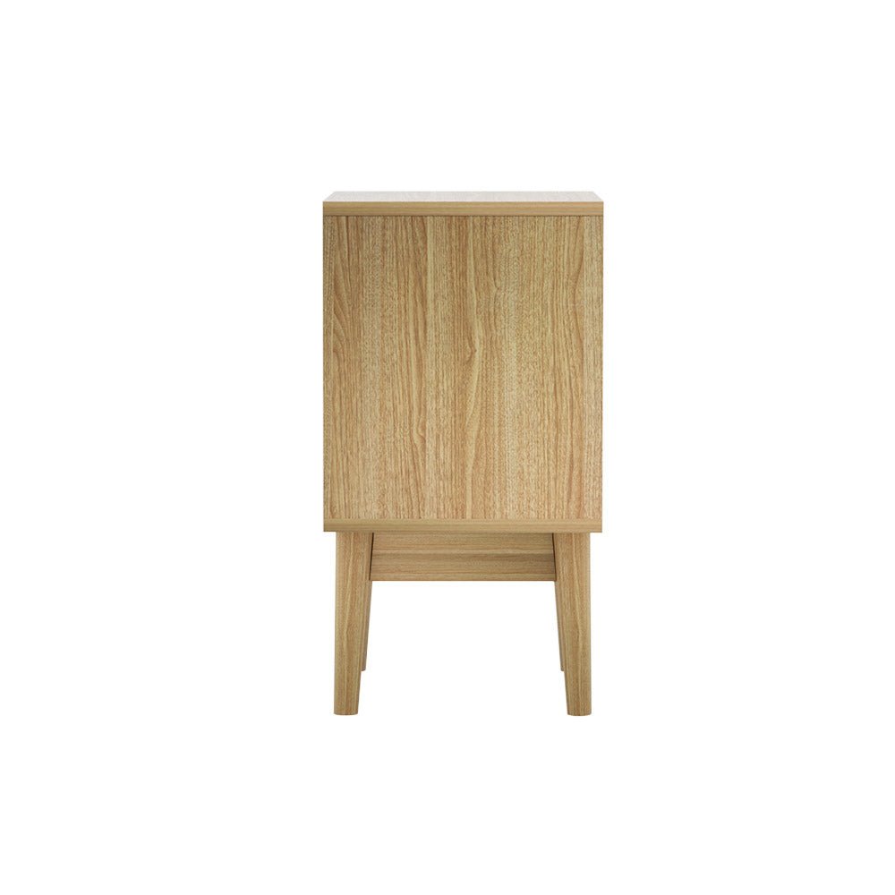 Artiss Rattan Bedside Table 2 Drawers Wood - RIE Oak - Furniture > Bedroom > Bedside Tables - Bedzy Australia