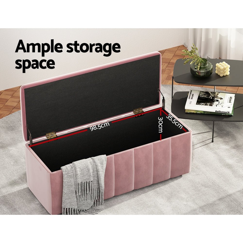 Artiss Storage Ottoman Blanket Box 103cm Velvet Pink - Furniture > Living Room > Ottomans & Footstools - Bedzy Australia