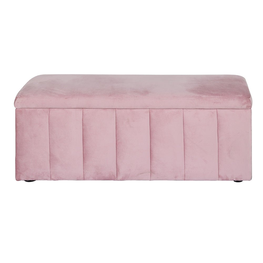 Artiss Storage Ottoman Blanket Box 103cm Velvet Pink - Furniture > Living Room > Ottomans & Footstools - Bedzy Australia