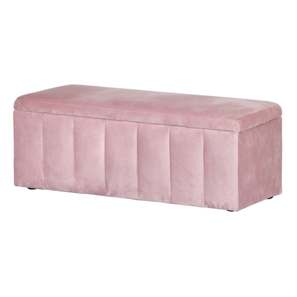 Artiss Storage Ottoman Blanket Box 103cm Velvet Pink - Furniture > Living Room > Ottomans & Footstools - Bedzy Australia