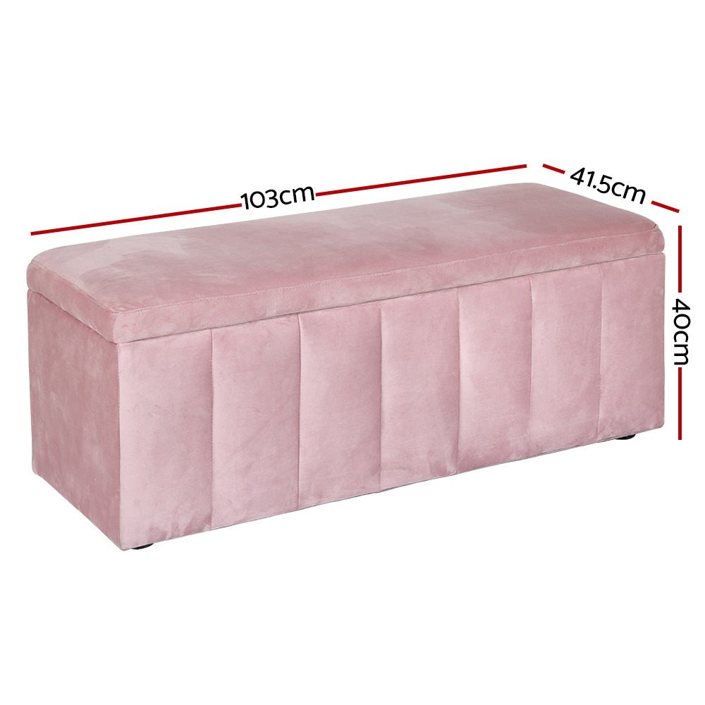 Artiss Storage Ottoman Blanket Box 103cm Velvet Pink - Furniture > Living Room > Ottomans & Footstools - Bedzy Australia