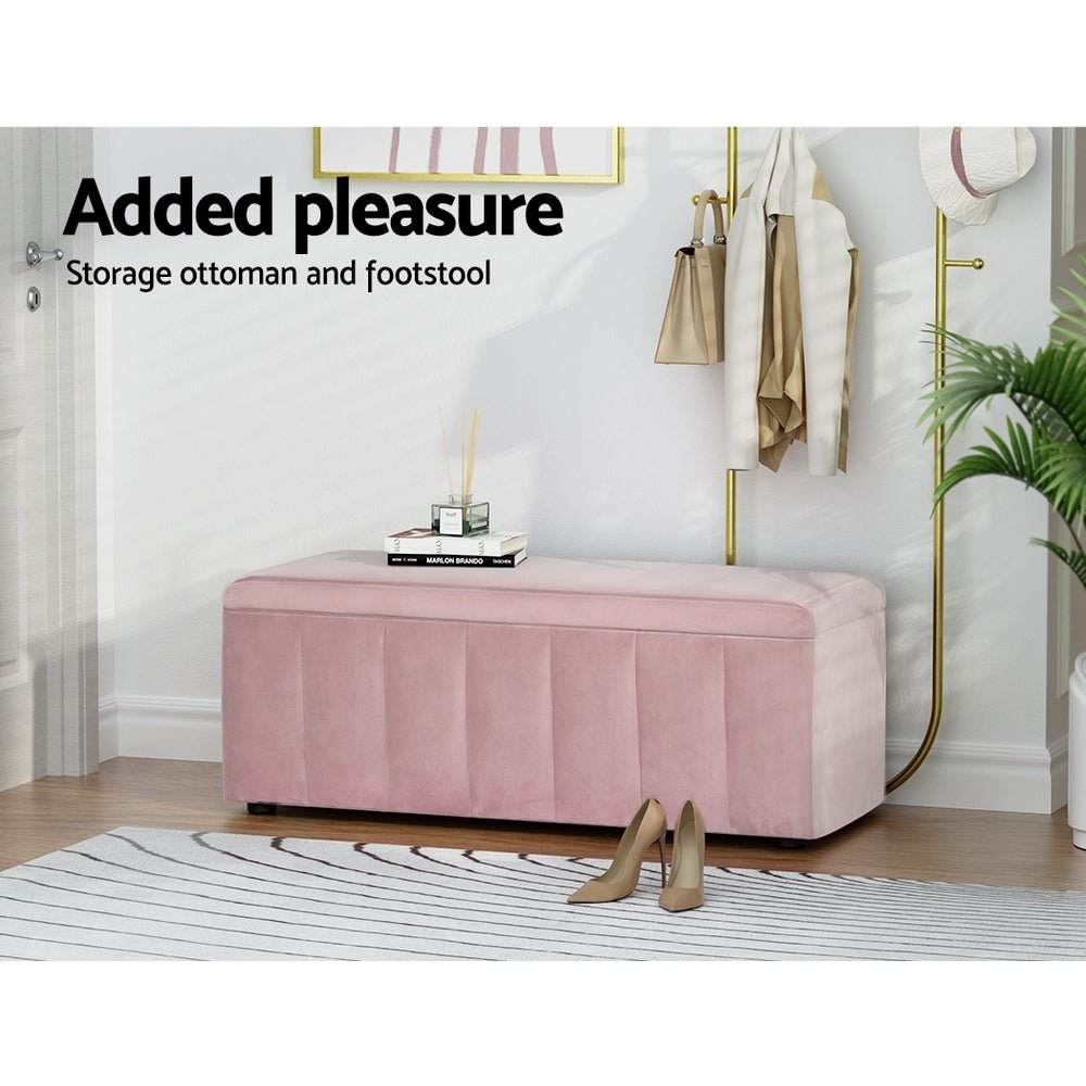 Artiss Storage Ottoman Blanket Box 103cm Velvet Pink - Furniture > Living Room > Ottomans & Footstools - Bedzy Australia