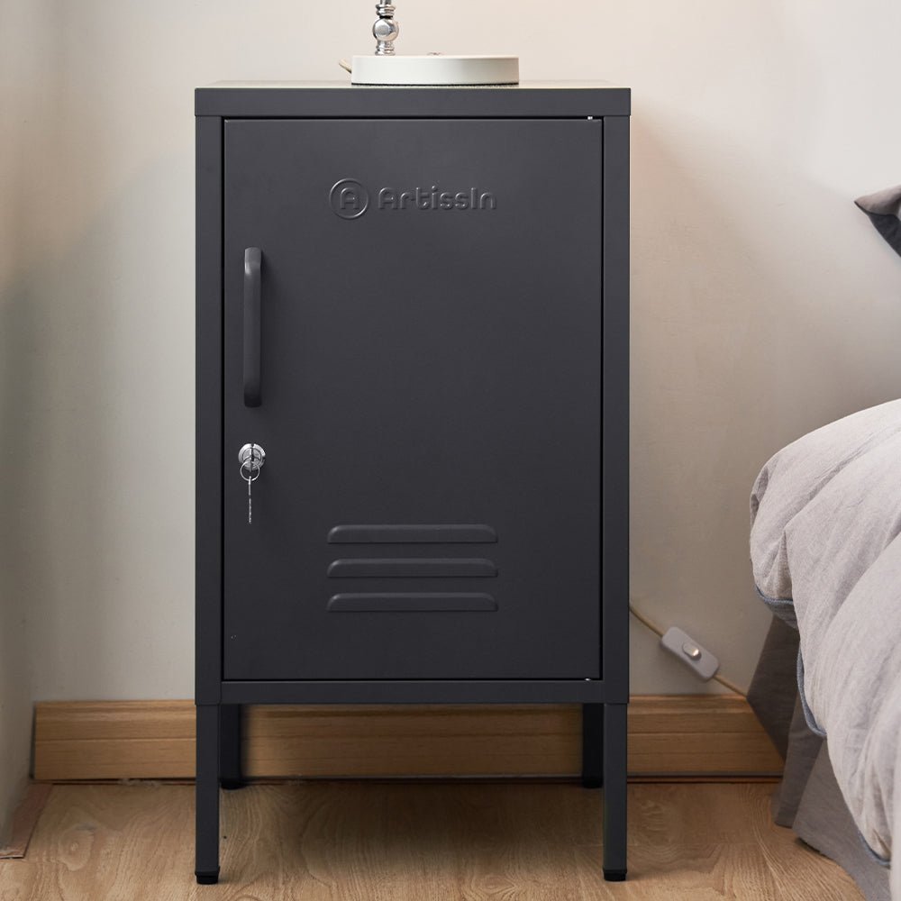 ArtissIn Bedside Table Metal Cabinet - Black - Furniture > Bedroom > Bedside Tables - Bedzy Australia