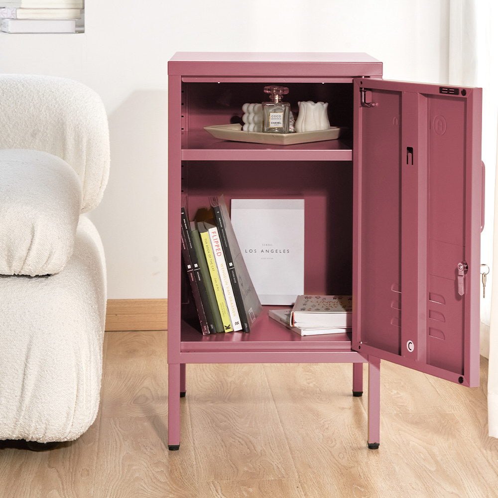 ArtissIn Bedside Table Metal Cabinet - MINI Pink - Furniture > Bedroom > Bedside Tables - Bedzy Australia