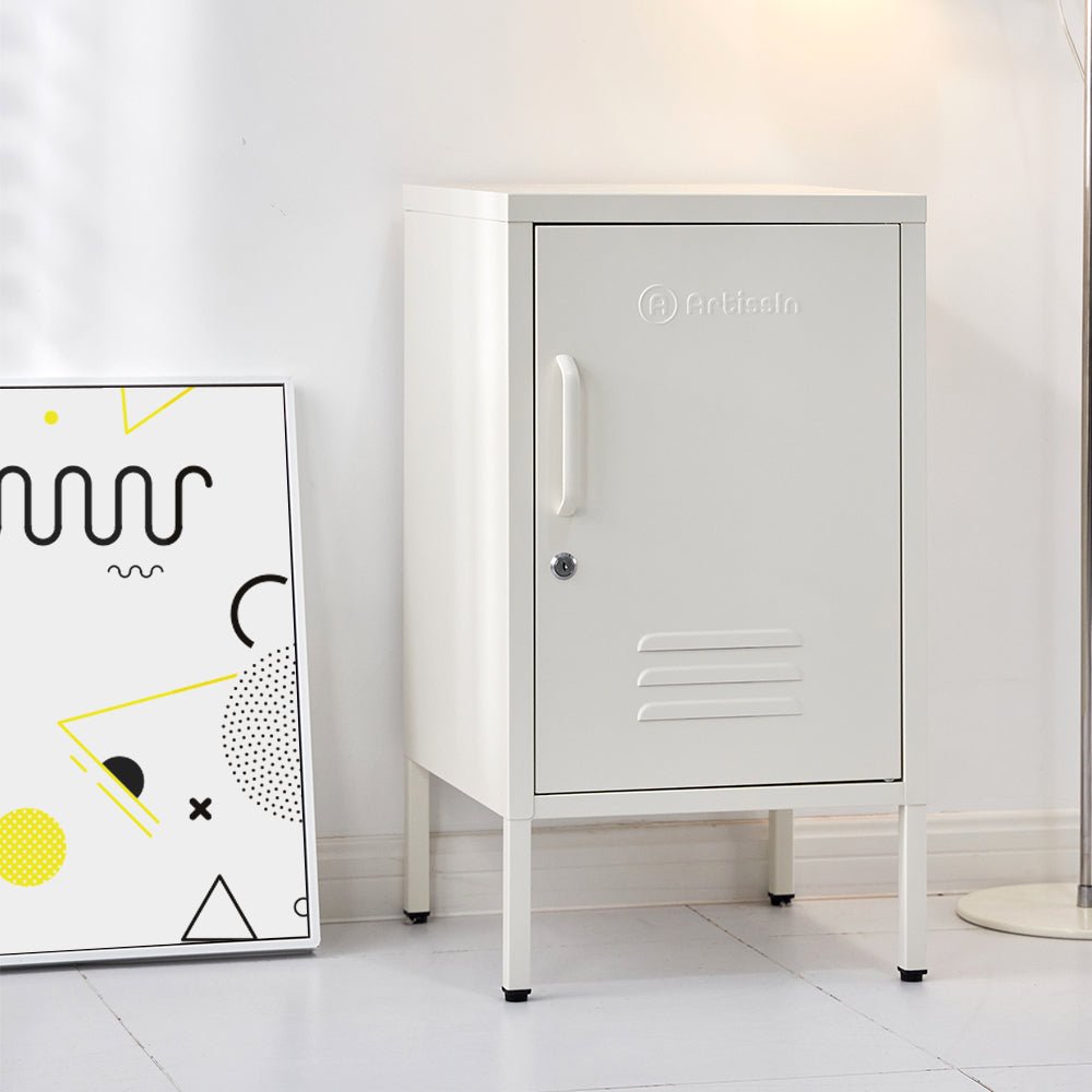 ArtissIn Bedside Table Metal Cabinet - White - Furniture > Bedroom > Bedside Tables - Bedzy Australia