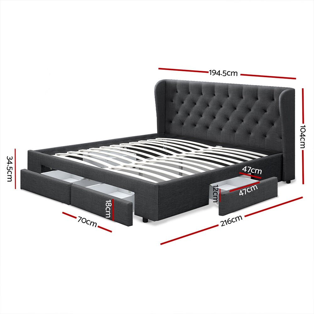 Avalon King Bed With Drawers Charcoal - Bedzy Australia