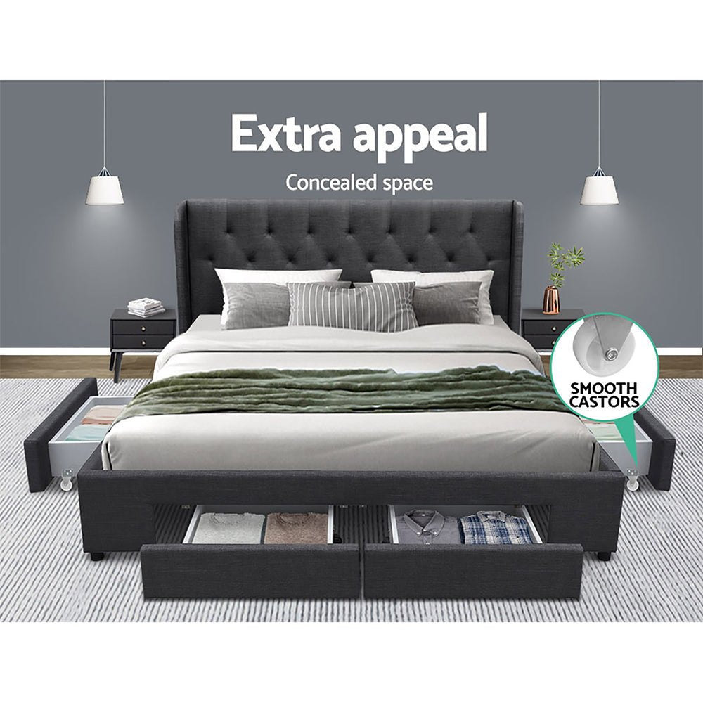 Avalon King Bed With Drawers Charcoal - Bedzy Australia