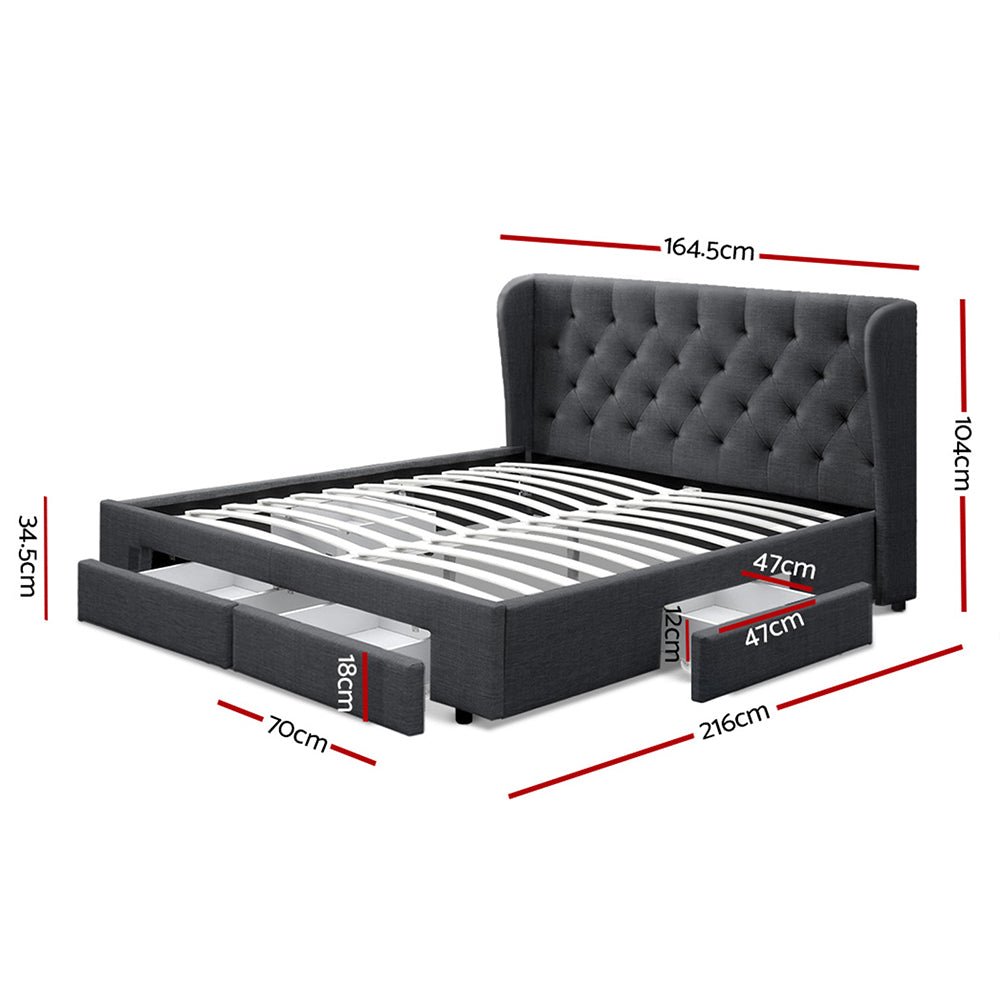 Avalon Queen Bed With Drawers Charcoal - Bedzy Australia